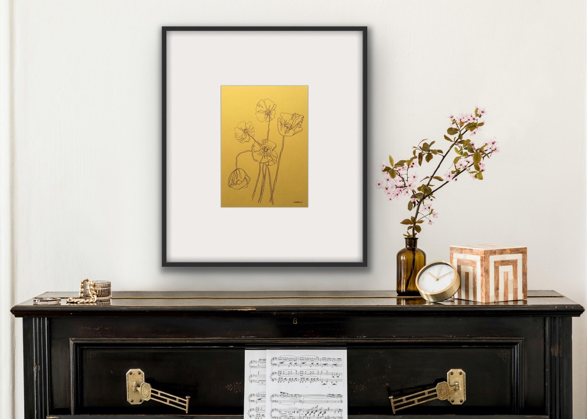 Wild Poppies, Ellen Williams, Originalzeichnung, minimalistische Zeichnung, zum Verkauf – Art von Ellen Williams 