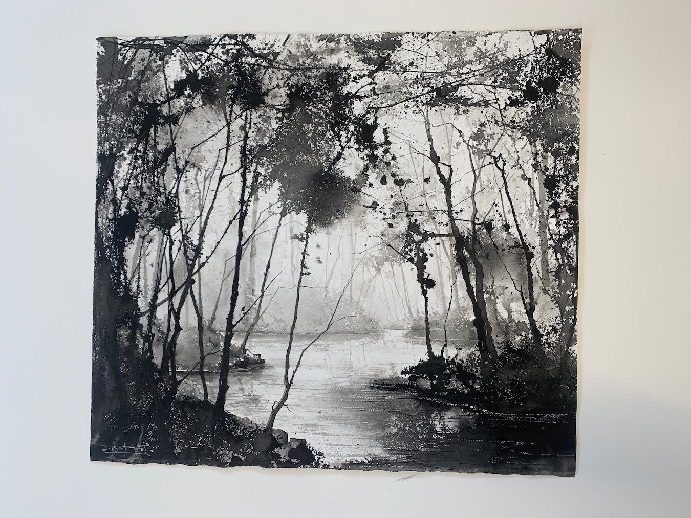 River Dart, James Bonstow, Originalgemälde, Baumkunst, Monochrome Kunst (Impressionismus), Art, von James Bonstow 