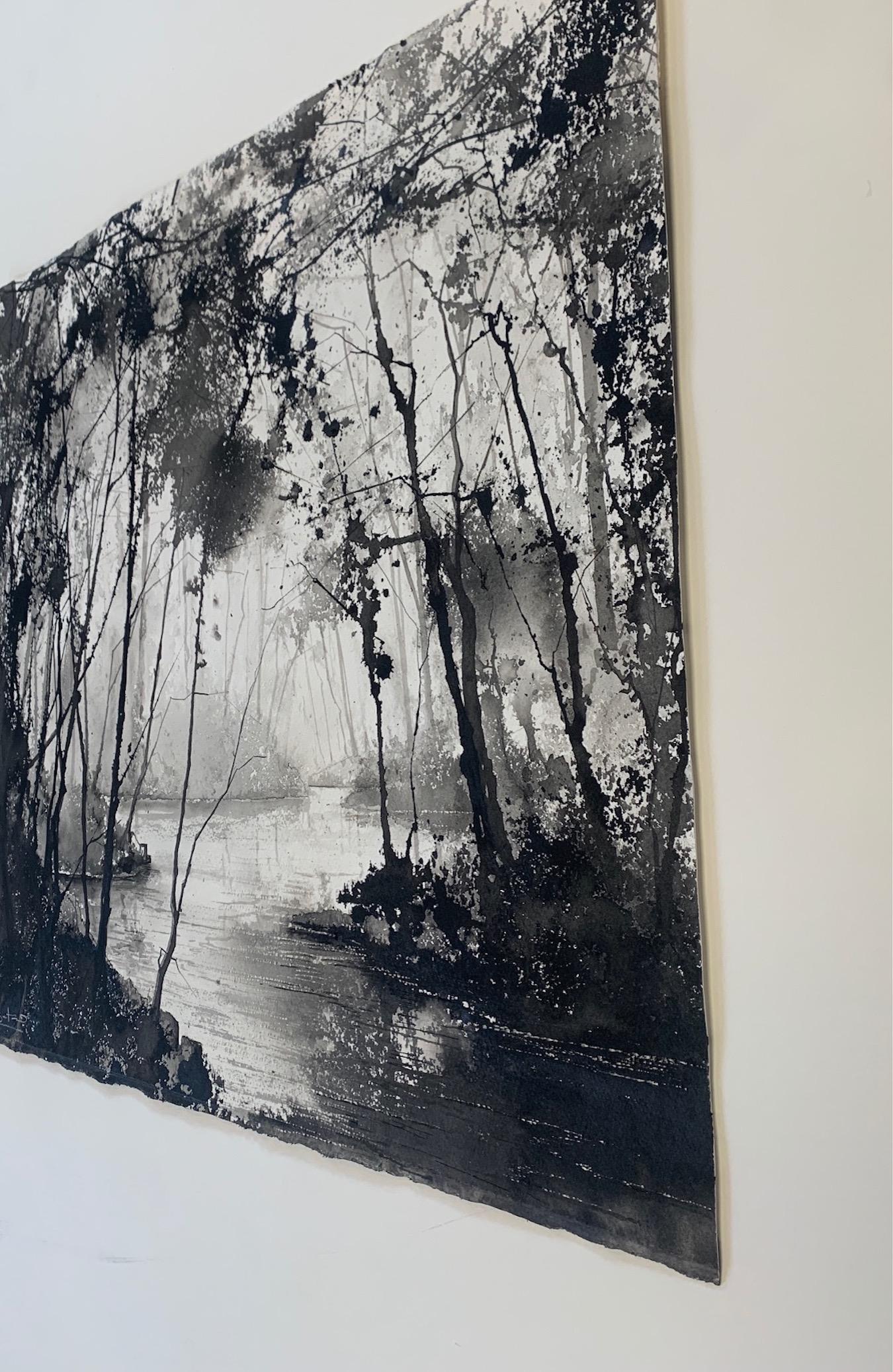 River Dart, James Bonstow, Original painting, Tree art, Monochrome art - Impressionist Art by James Bonstow 