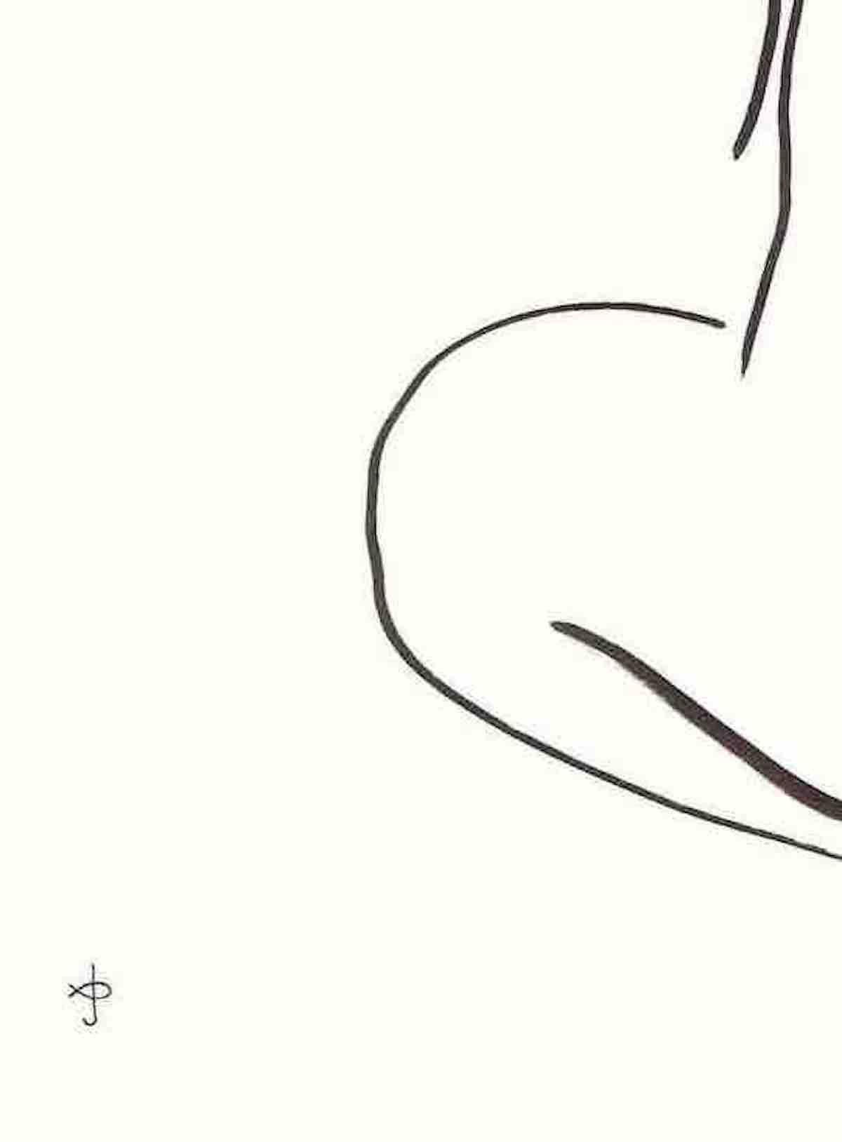 #2209E, David Jones, Original minimalistische Zeichnung, Tusche auf Papier, nackte Zeichnung (Weiß), Figurative Art, von David Jones, CH, CBE
