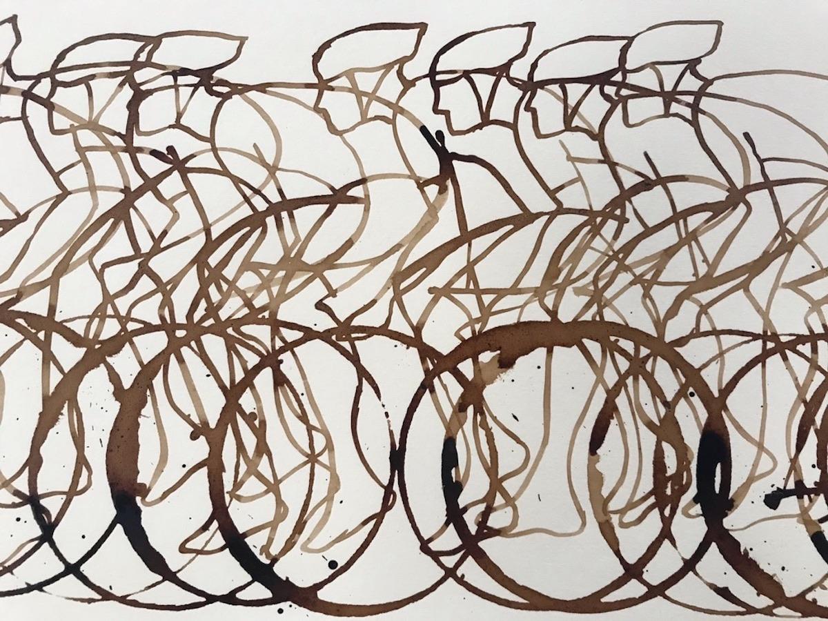 Kaffee Peloton XXXVI, Eliza Southwood, Original Zeichnung, Kaffeekunst, Sportkunst im Angebot 5