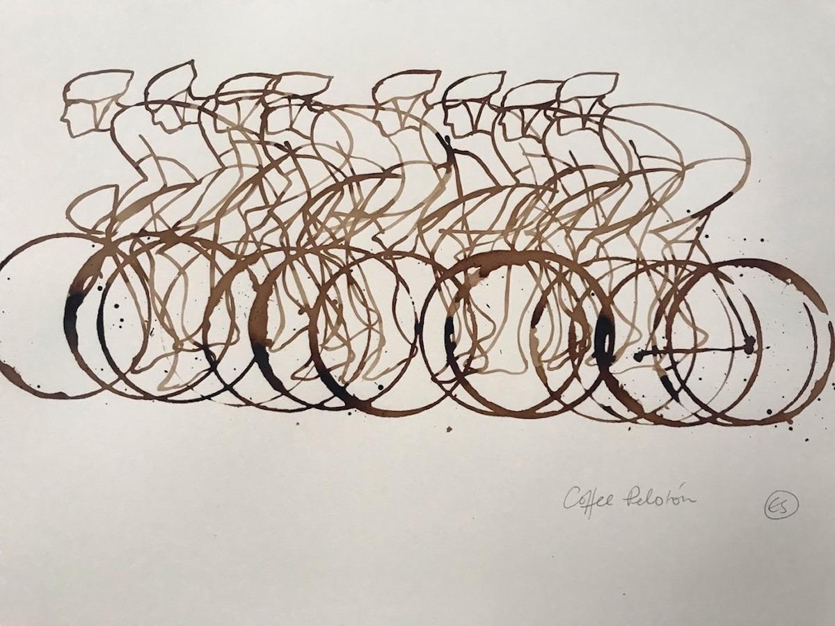 Kaffee Peloton XXXVI, Eliza Southwood, Original Zeichnung, Kaffeekunst, Sportkunst im Angebot 6