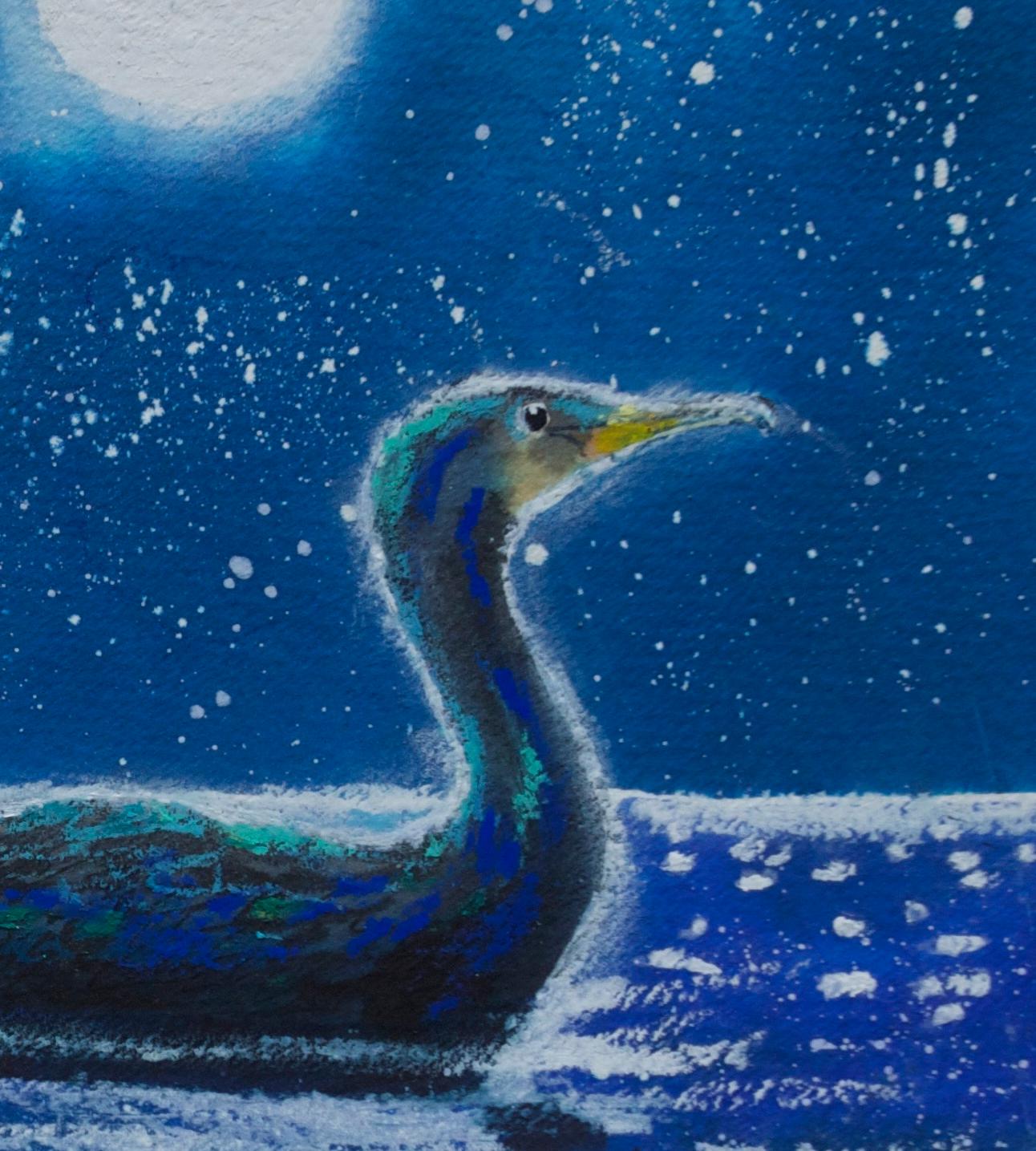 Nicola Wiehahn, Kormorant Mond, Tierkunst, Meereslandschaftsmalerei, Landschaftskunst im Angebot 2