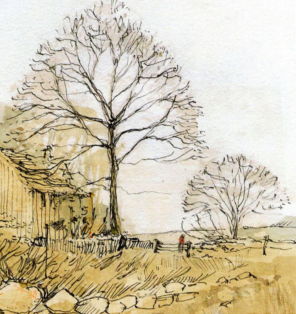 Winter Trees in The Cotswolds, Elizabeth Chalmers Watercolour Landscape Painting 4
