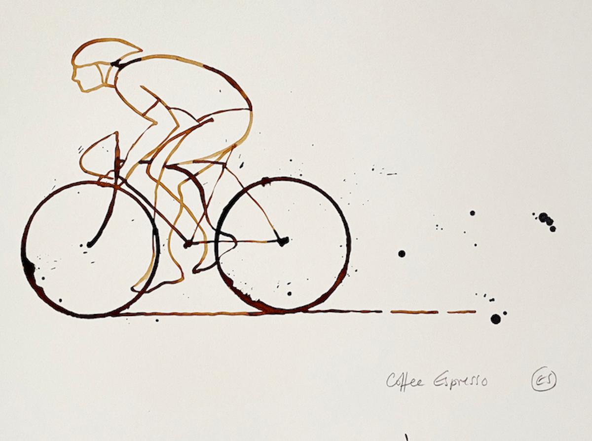 Coffee Espresso #12, Eliza Southwood, Original drawing, Coffee art, Cycling art - Gray Figurative Art by Eliza Southwood 