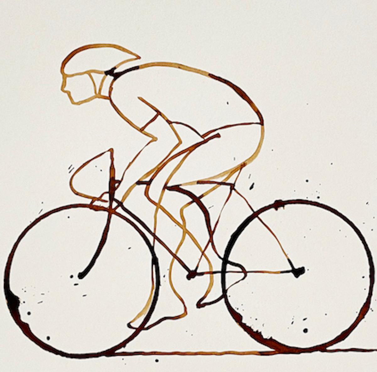 Couchtisch Espresso #12, Eliza Southwood, Originalzeichnung, Kaffeekunst, Radfahrerkunst im Angebot 1