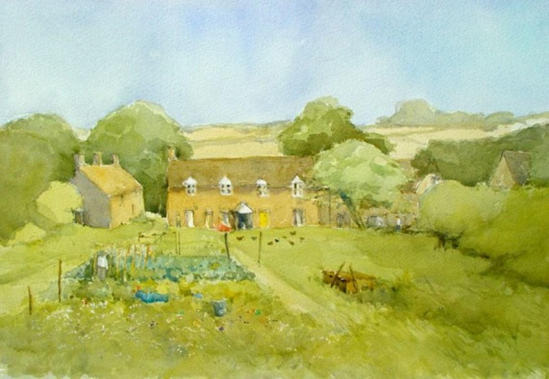 Cottages in Sherbourne, Traditional English Landscape Watercolour Painting