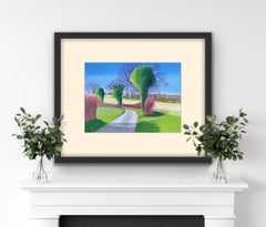 Heckingham, Towards the Barns David Hockney Style Painting, Modern Landscape Art