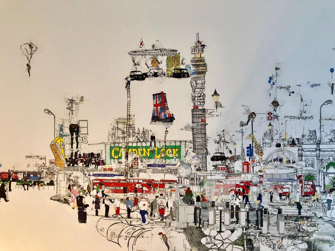 Scandal in the Background, London Landscape, Illustrative Contemporary Cityscape For Sale 2