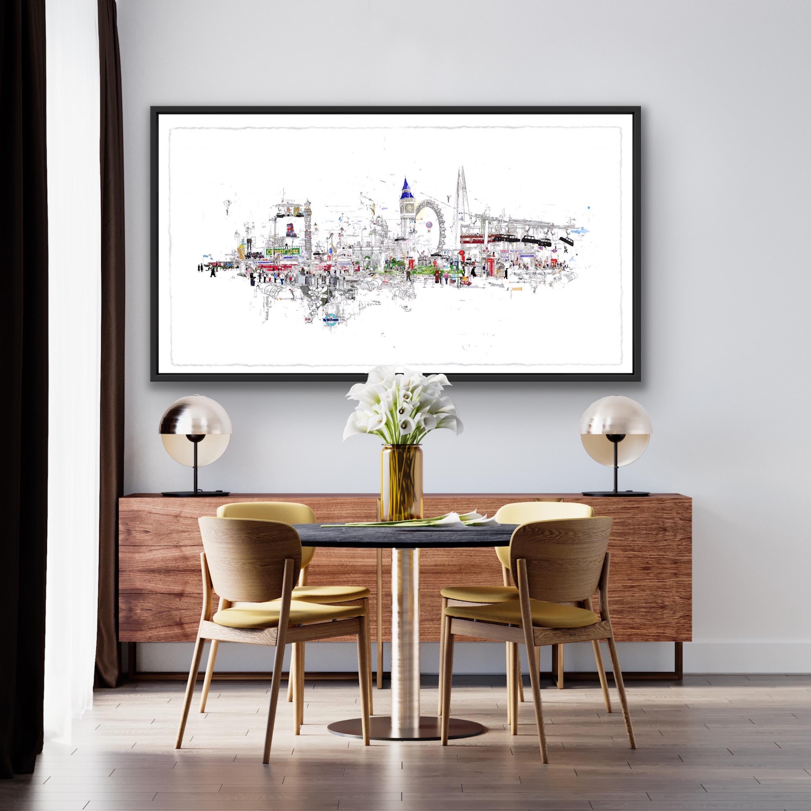Scandal in the Background, London Landscape, Illustrative Contemporary Cityscape For Sale 4