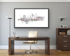 Scandal in the Background, London Landscape, Illustrative Contemporary Cityscape