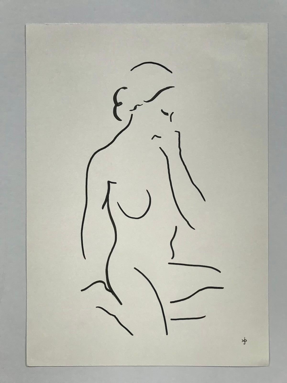 Minimalistische Kunst #2209B, Aktgemälde, Lebenszeichnung, Figurative Kunst, Linienzeichnung (Weiß), Figurative Art, von David Jones 