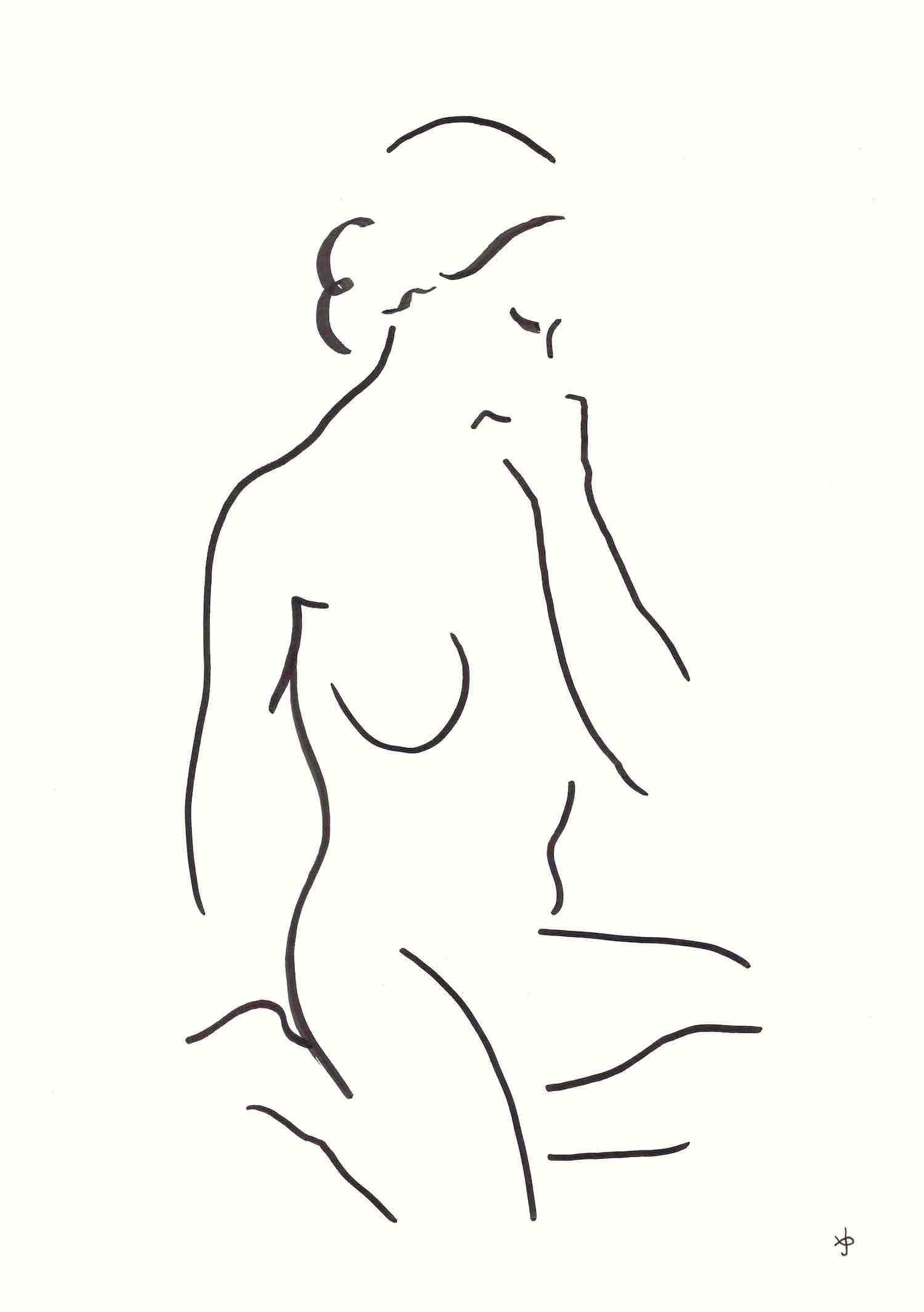 Figurative Art de David Jones  - #2209B, Pintura de desnudos, Dibujo del natural, Arte figurativo, Dibujo lineal Arte minimalista