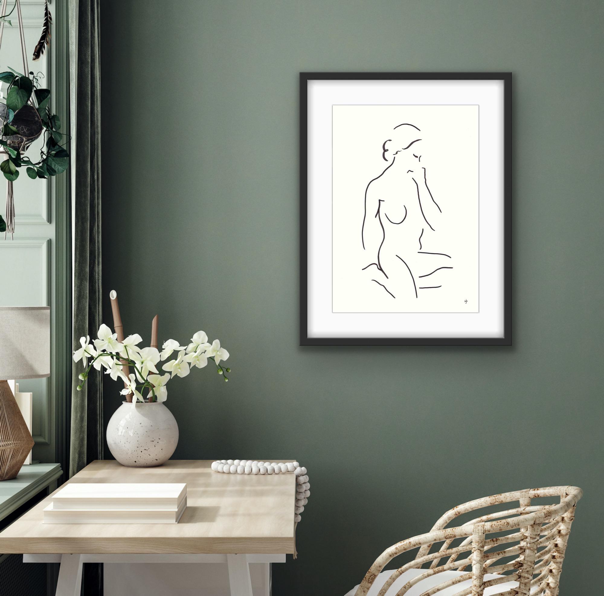 #2209B, Pintura de desnudos, Dibujo del natural, Arte figurativo, Dibujo lineal Arte minimalista - Figurative Art Blanco de David Jones 