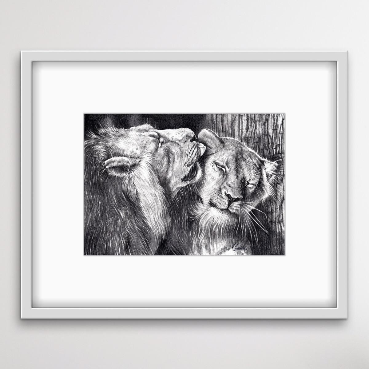 Wild Affection, animal art, lion art, original art, affordable art For Sale 1