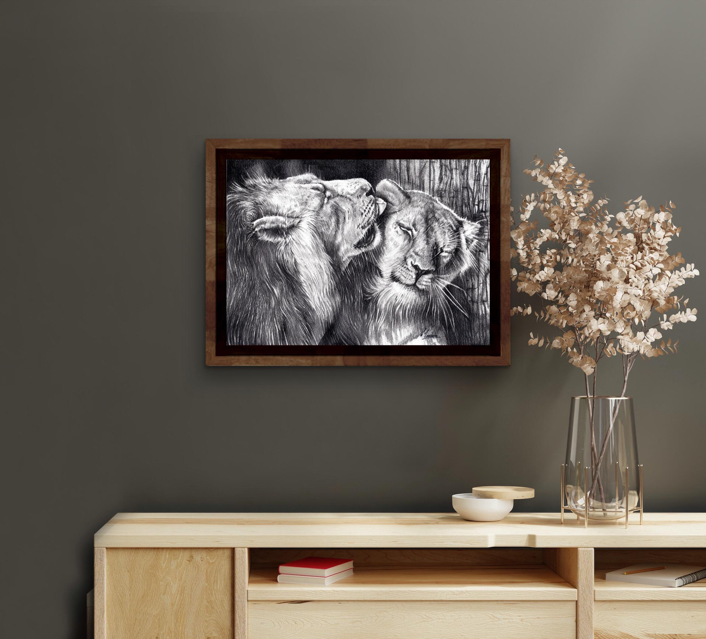 Afecto salvaje, arte animal, arte león, arte original, arte asequible en venta 3