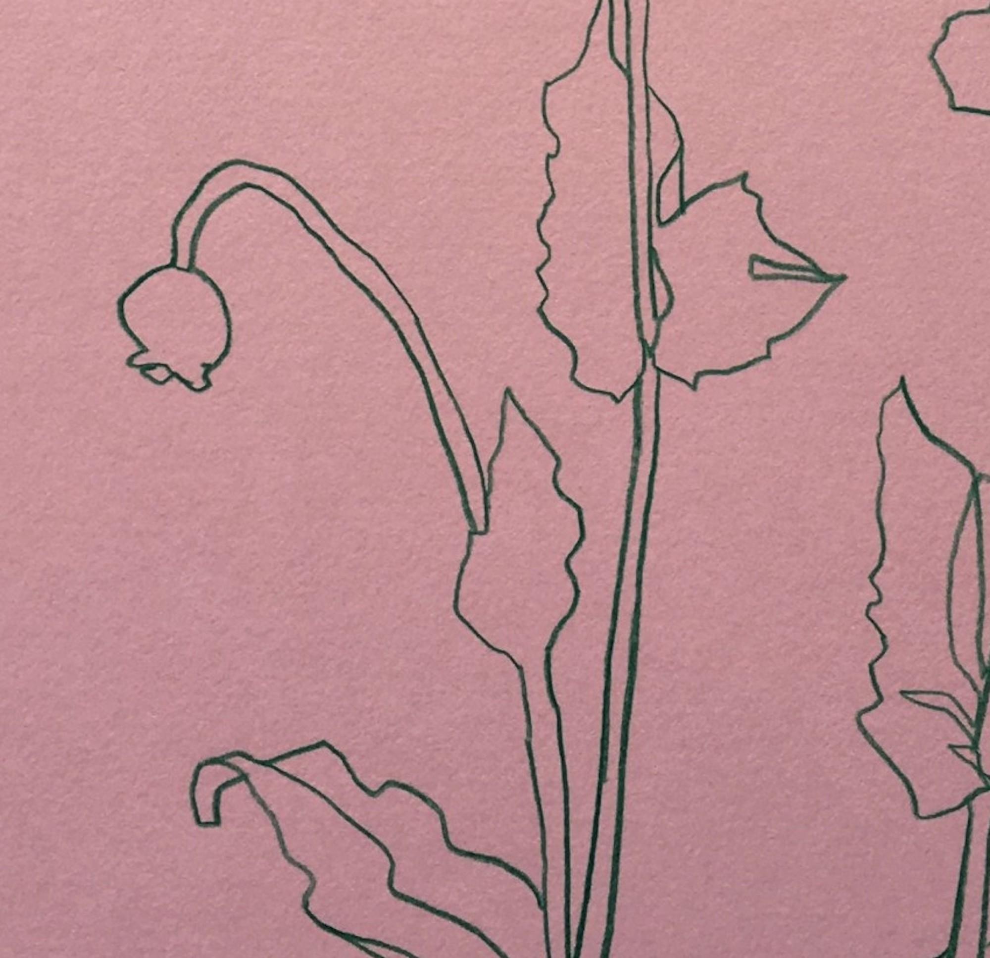 Wild Poppies II, floral art, botanical drawing, original art, affordable art - Beige Still-Life by Ellen Williams