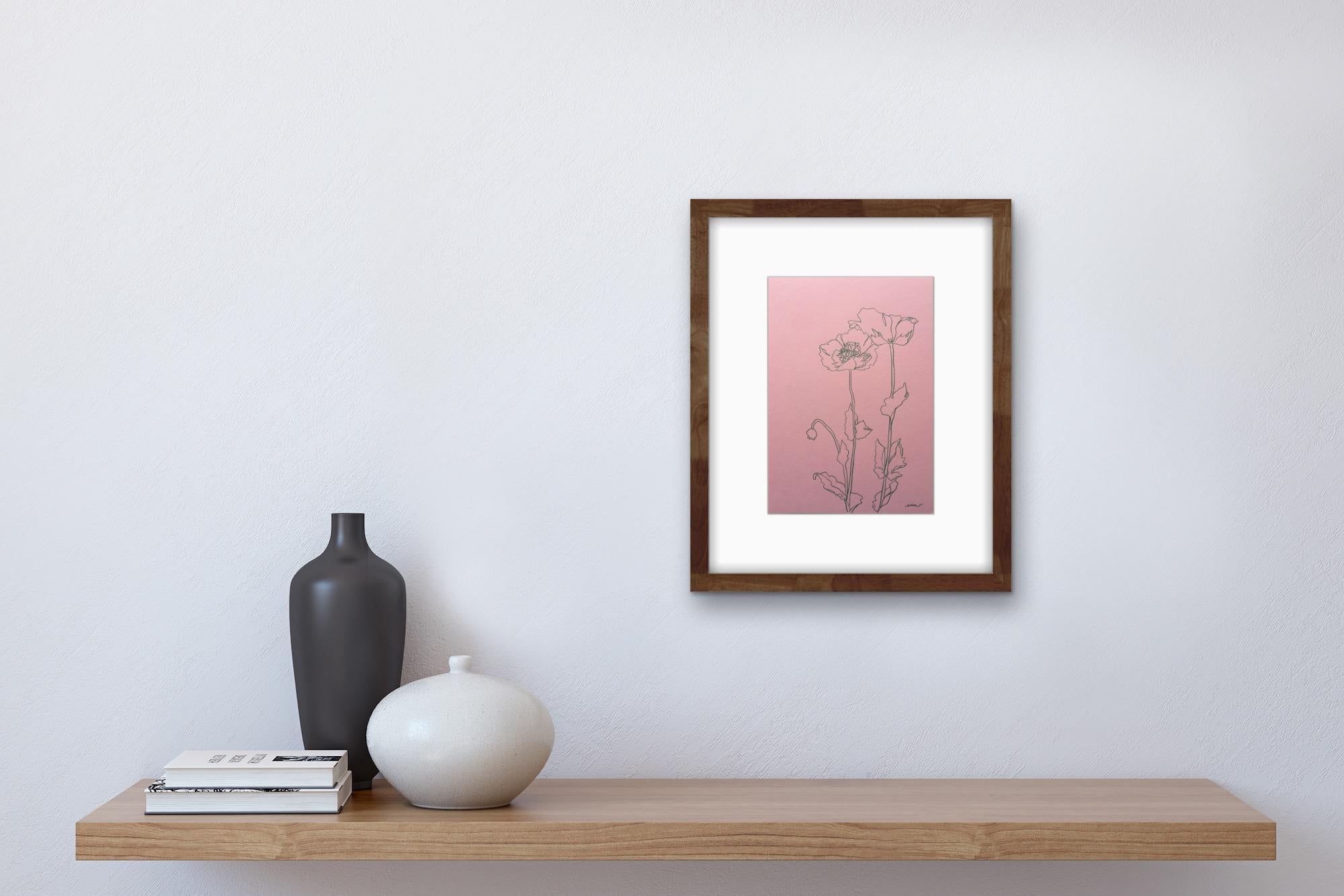 Wild Poppies II, floral art, botanical drawing, original art, affordable art For Sale 3