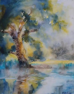 Riverside, Original painting, Nature, Landscape, Trees, Watercolour 