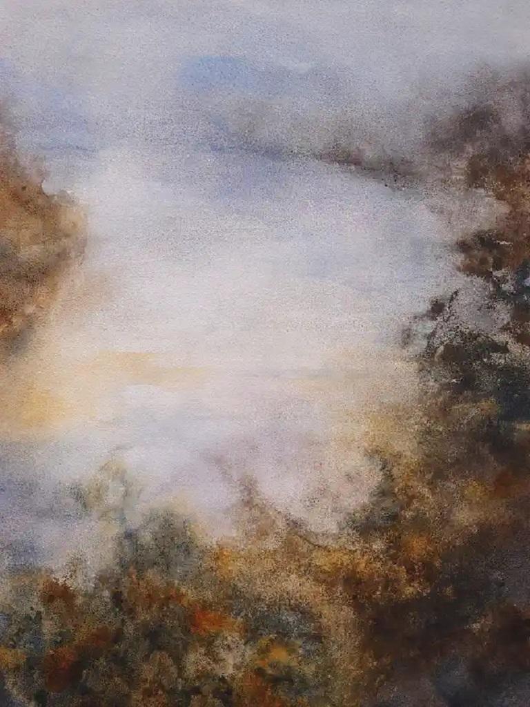 Unknown Landscape Art - Misty Morning, Original painting, Landscape, Nature, Watercolour 