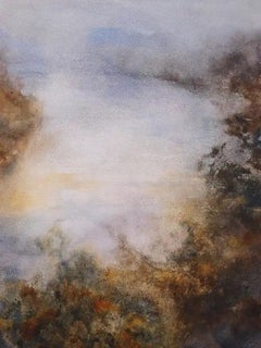 Nebliger Morgen, Originalgemälde, Landschaft, Natur, Aquarell 