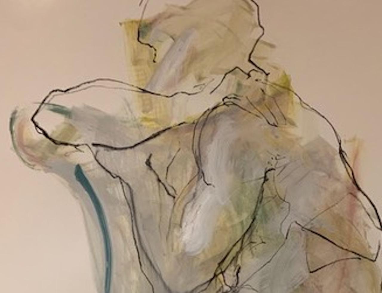  Ricos sentados 2 es un cuadro de desnudo contemporáneo de Judith Brenner. Se trata de un dibujo original del natural sobre papel, realizado con acrílico, pastel, tinta y lápiz acuarelable. Se trata de captar la esencia de la pose mediante la línea