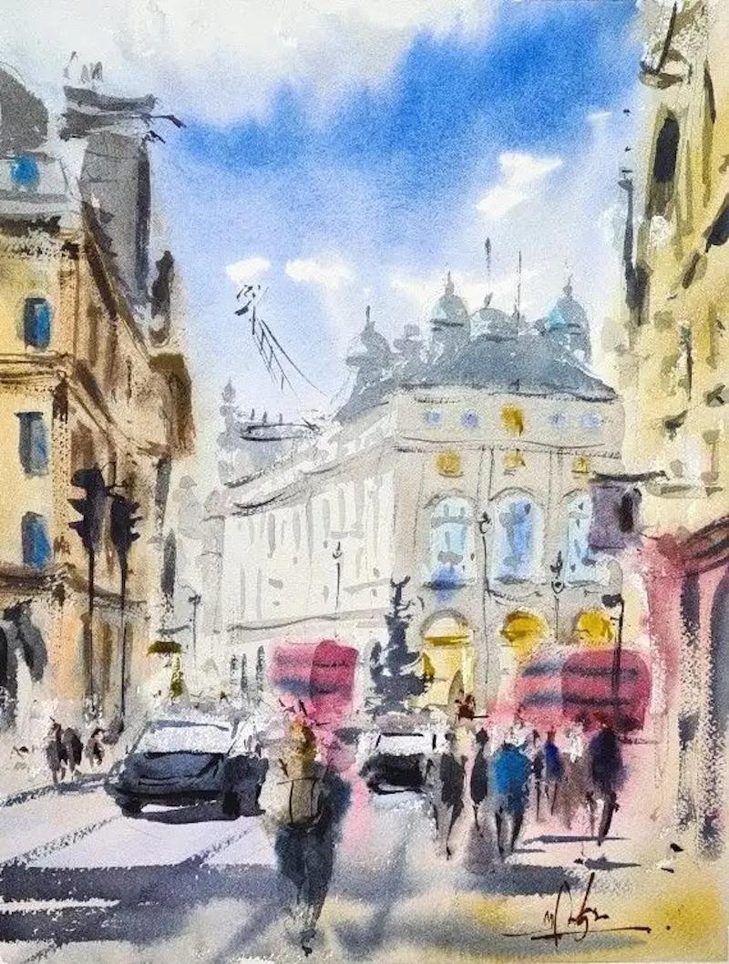 Max Panks Figurative Art - Bustle in Piccadilly Circus, London