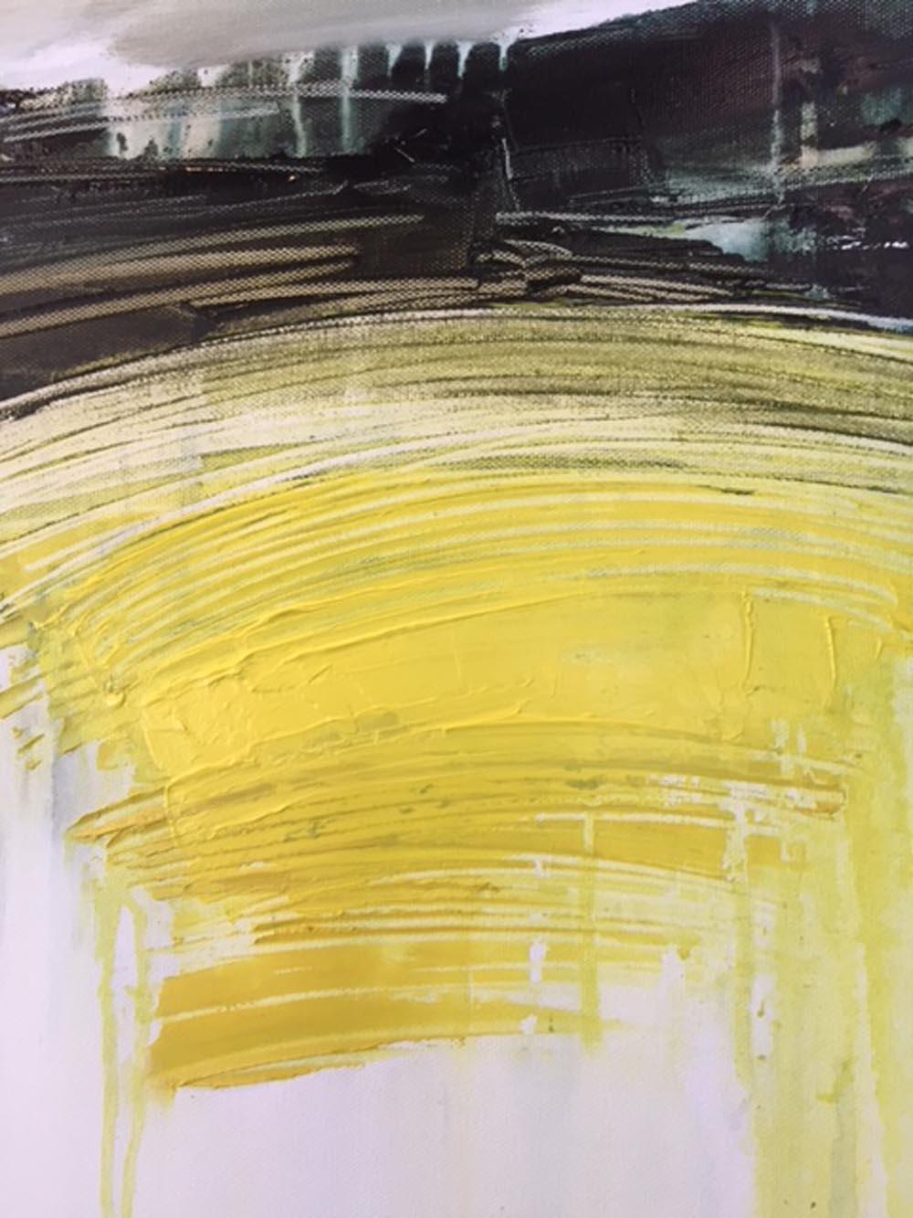 My Point of View, an abtract yellow, white and green landscape - Painting by Gina Parr