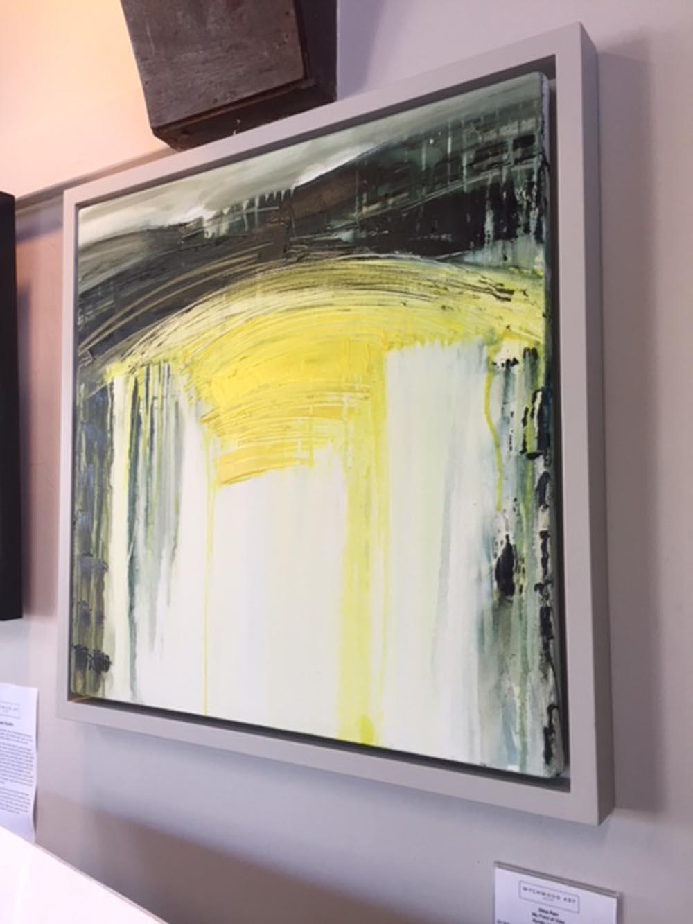 My Point of View, an abtract yellow, white and green landscape - Contemporary Painting by Gina Parr