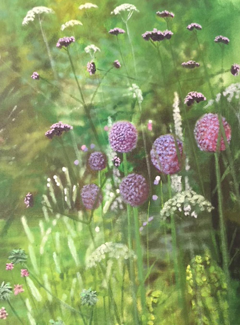 Dorset Garden X, flowers, realist painting for sale, oil on canvas  - Painting by Dylan Lloyd