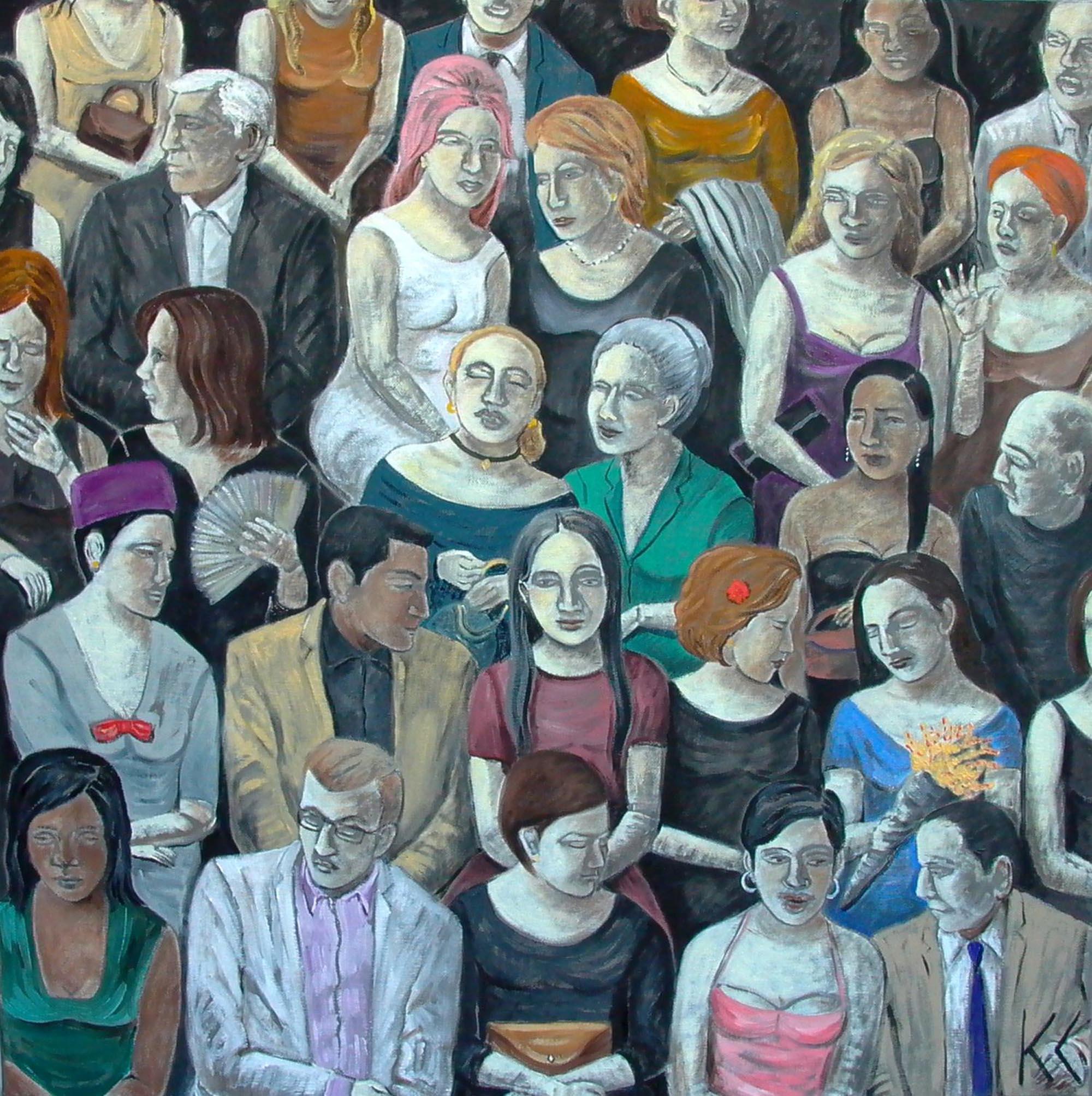 Karen Lynn Figurative Painting - 2 Small Crowd people painting 