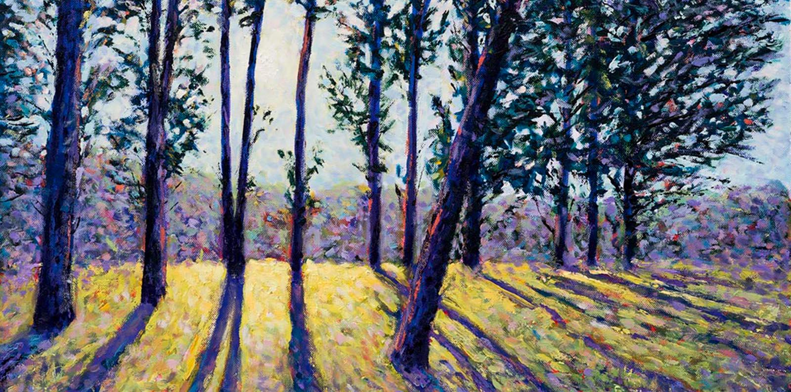 Evensong, impressionist style original landscape painting, the season of spring  (Schwarz), Still-Life Painting, von Lee Tiller