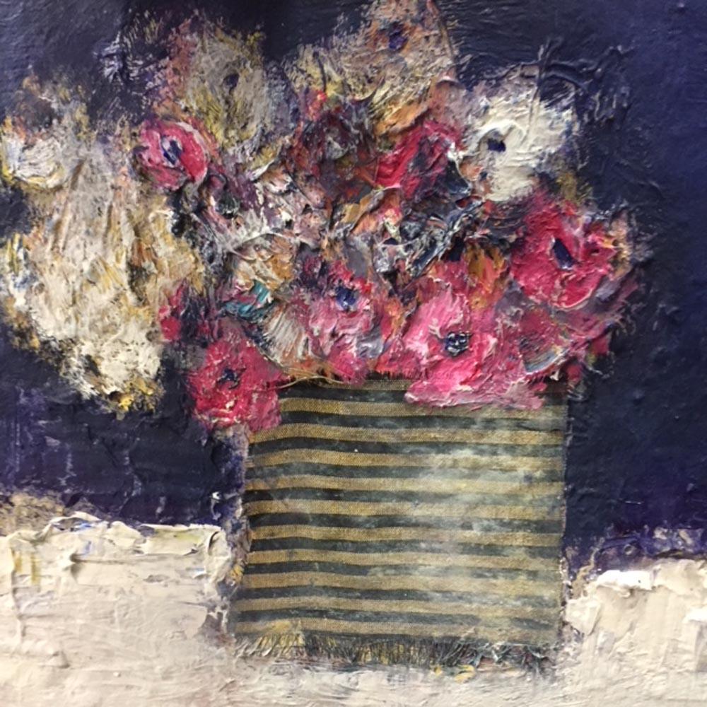 Lisa House - Artiste contemporain - Nord-Est - Royaume-Uni
Vintage Indigo
Nature morte - Collection de fleurs 2018
Huiles originales sur carton
40 x 40 cm x 5 cm de profondeur

Cette peinture est très fortement texturée et utilise de la peinture à