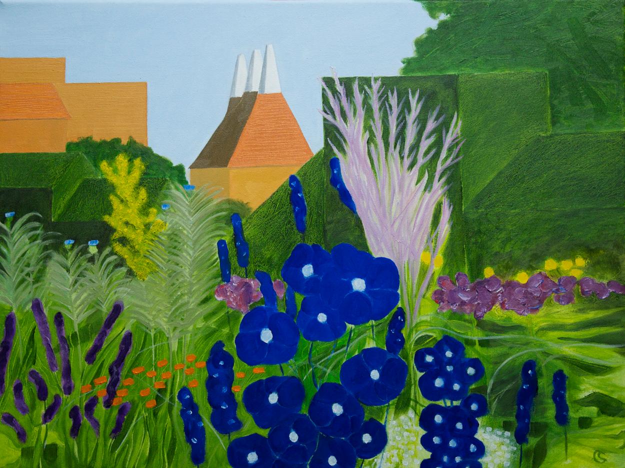 Garten mit östlichen Häusern (Abstrakt), Painting, von Christo Sharpe