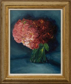 Original zeitgenössische gerahmte Öl-Kunst von Henrietta Caledon, Alstroemeria, rosa Stern