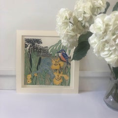 Kingfisher at the Mill, Kate Heiss, Limited Edition Linocut Print, Animal Art