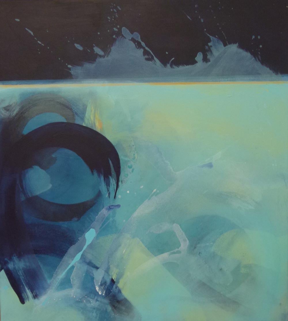 Unter der Oberfläche, abstraktes Gemälde in Blau  – Art von Claire Chandler