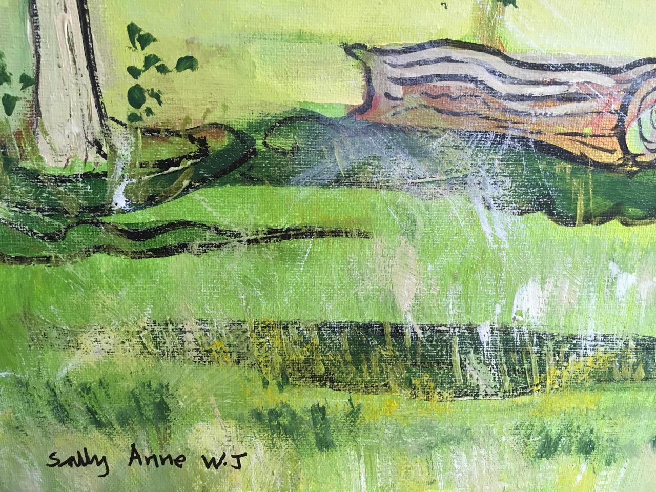 Ombres d'après-midi en lumière Lucid par SALLY ANNE WAKE JONES ET PETER WAKE JONES - Vert Landscape Painting par Sally Ann Wake Jones and Peter Wake Jones