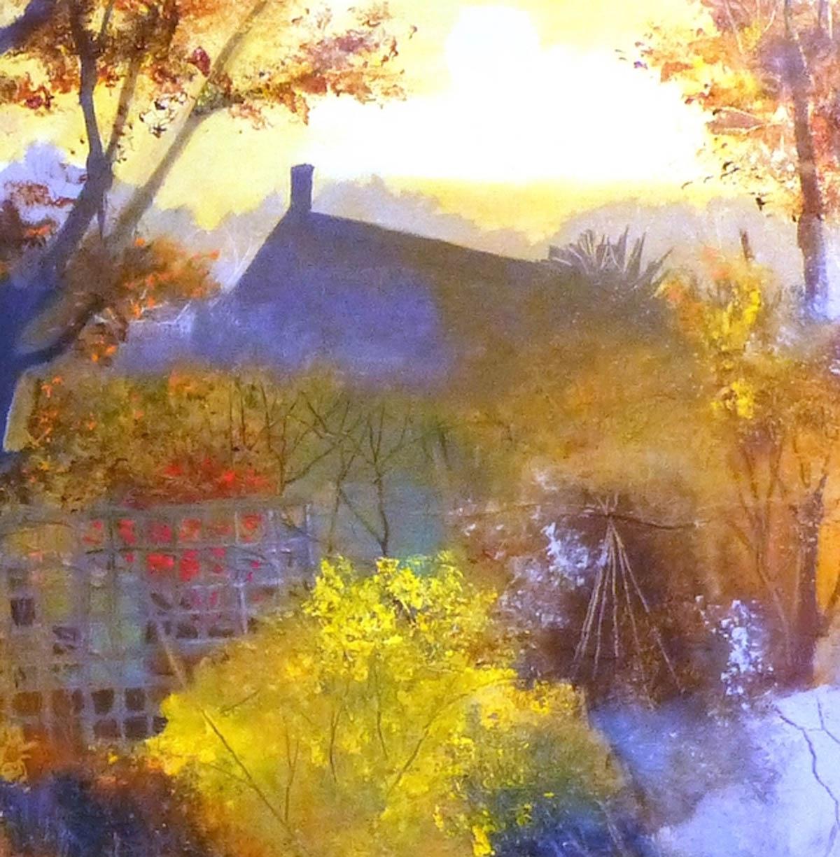 Landscape Painting di Anuk Naumann - Alba d'autunno DI ANUK NAUMANN, Pittura originale con tecnica mista di paesaggio in vendita