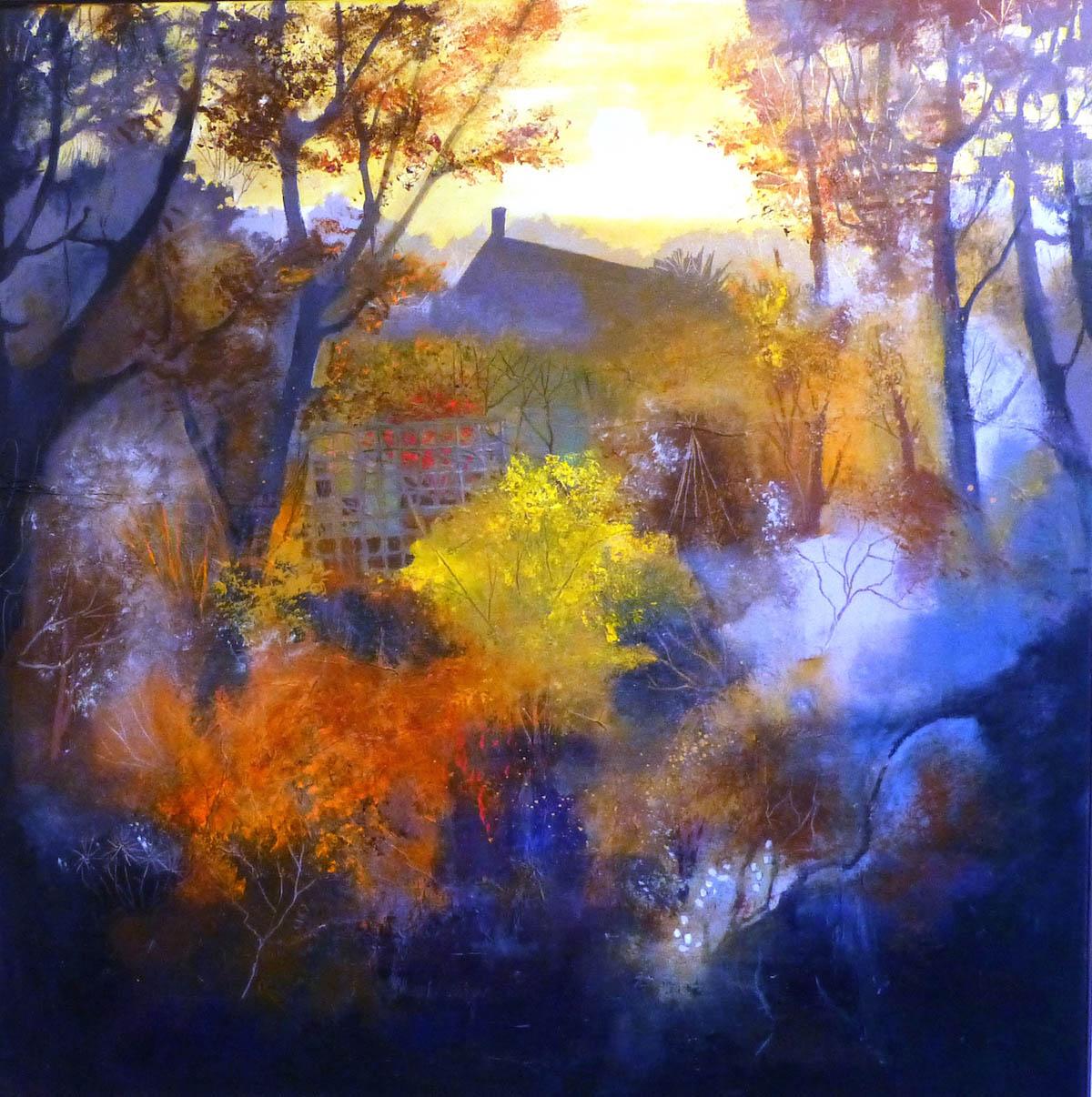 Anuk Naumann.

Alba d'autunno, collage a tecnica mista e acrilico su tela