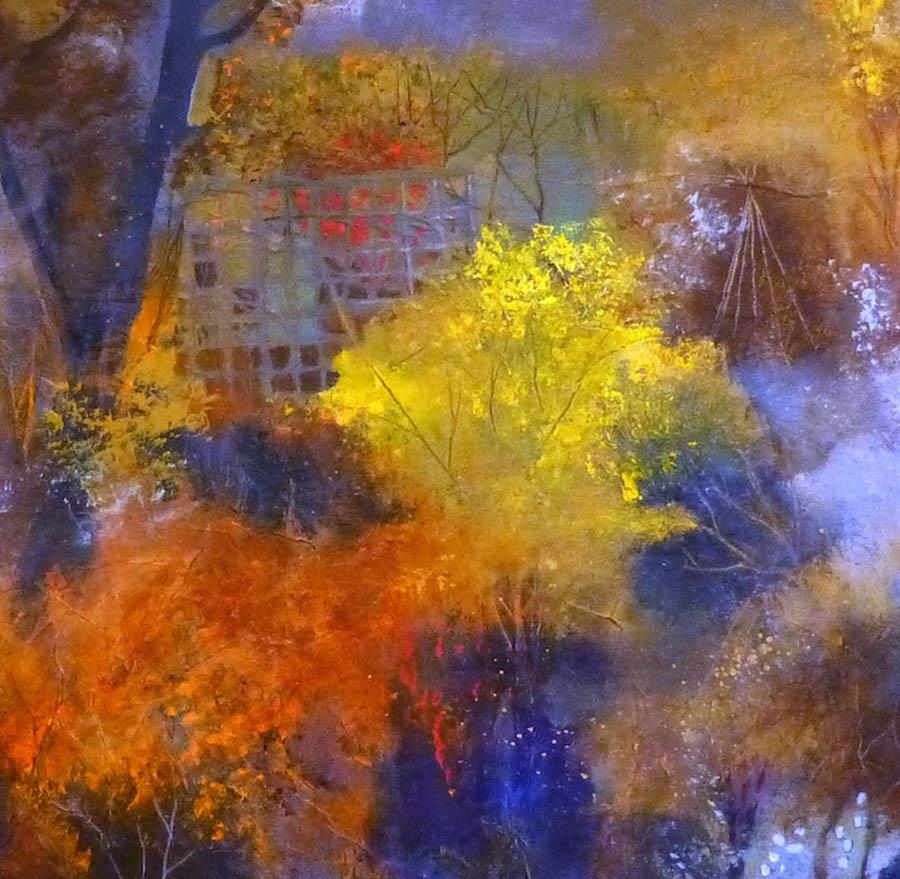 Alba d'autunno DI ANUK NAUMANN, Pittura originale con tecnica mista di paesaggio in vendita in vendita 2