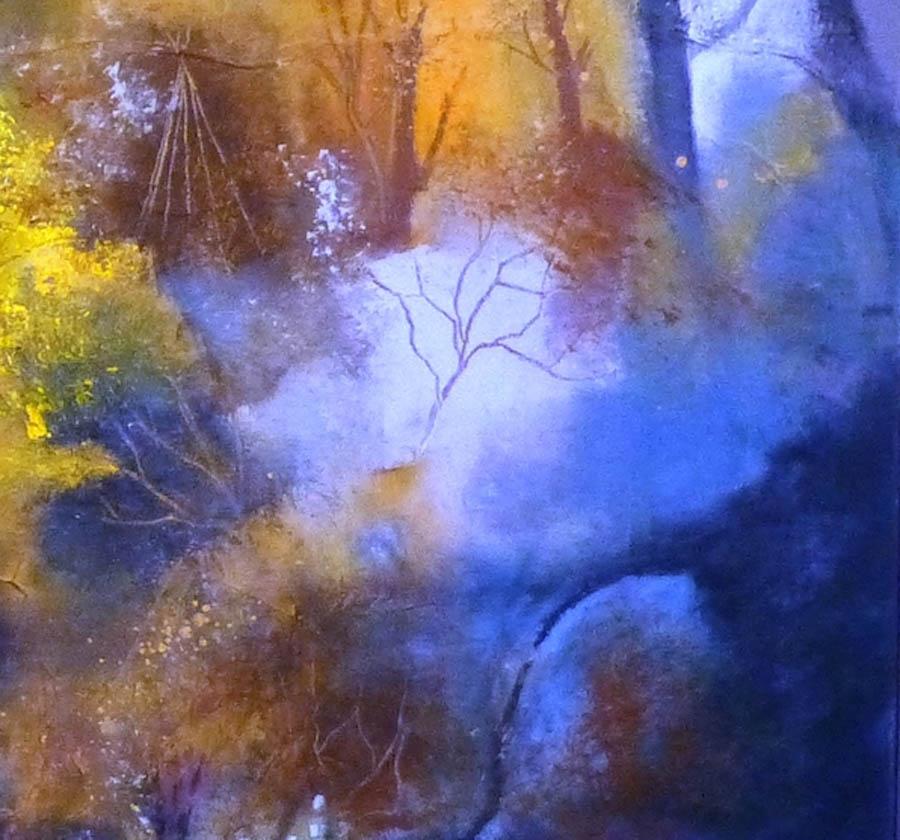 Alba d'autunno DI ANUK NAUMANN, Pittura originale con tecnica mista di paesaggio in vendita in vendita 4