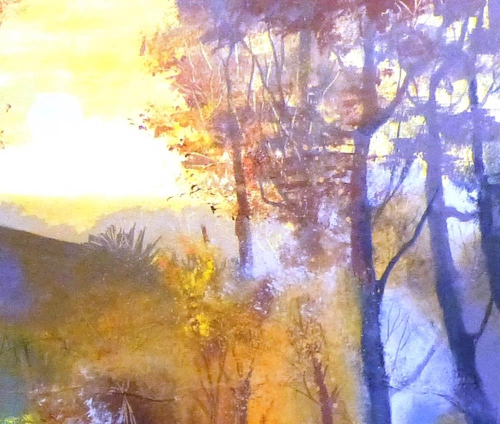 Alba d'autunno DI ANUK NAUMANN, Pittura originale con tecnica mista di paesaggio in vendita in vendita 5