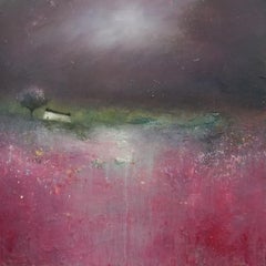 Fields of Crimson, rose et violet, art abstrait, peinture de paysage, Lisa House