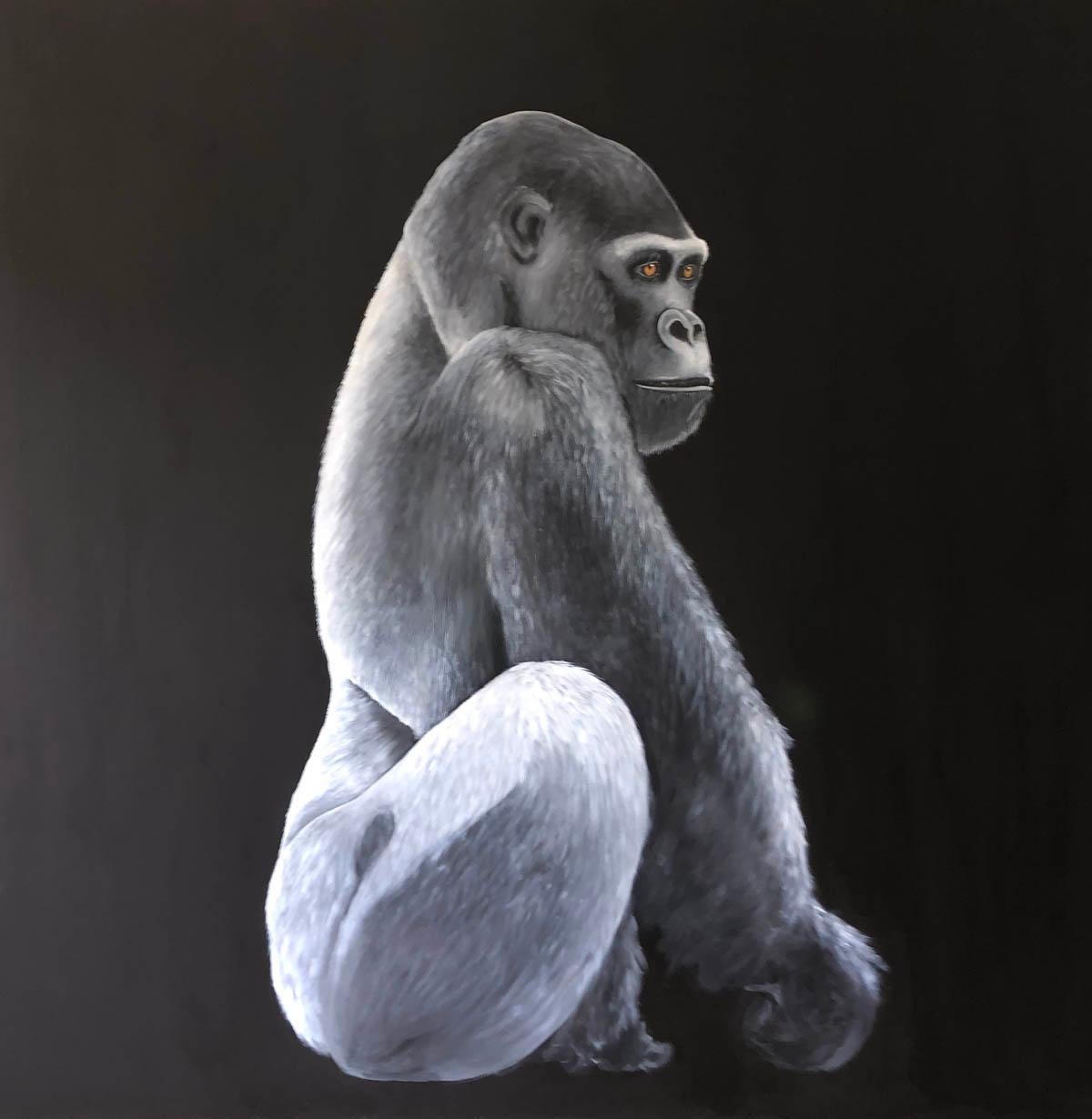 Gorilla BY ZOE LOUISE, Contemporary Painting on Board, Animal Art, Wildlife Art - Mixed Media Art by Zoe Louise