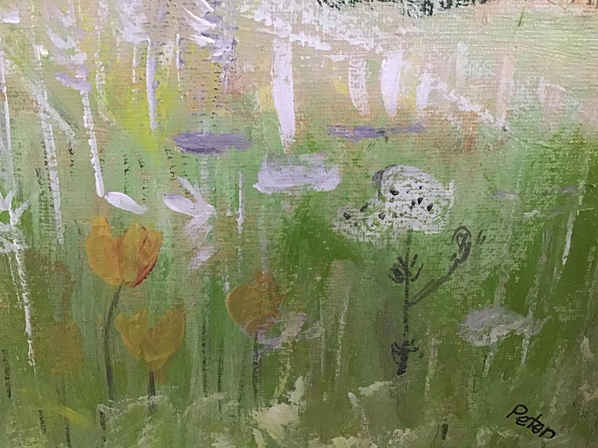 El arbusto solitario temblando al viento pintura paisajista contemporánea - Painting Contemporáneo de Sally Ann Wake Jones and Peter Wake Jones