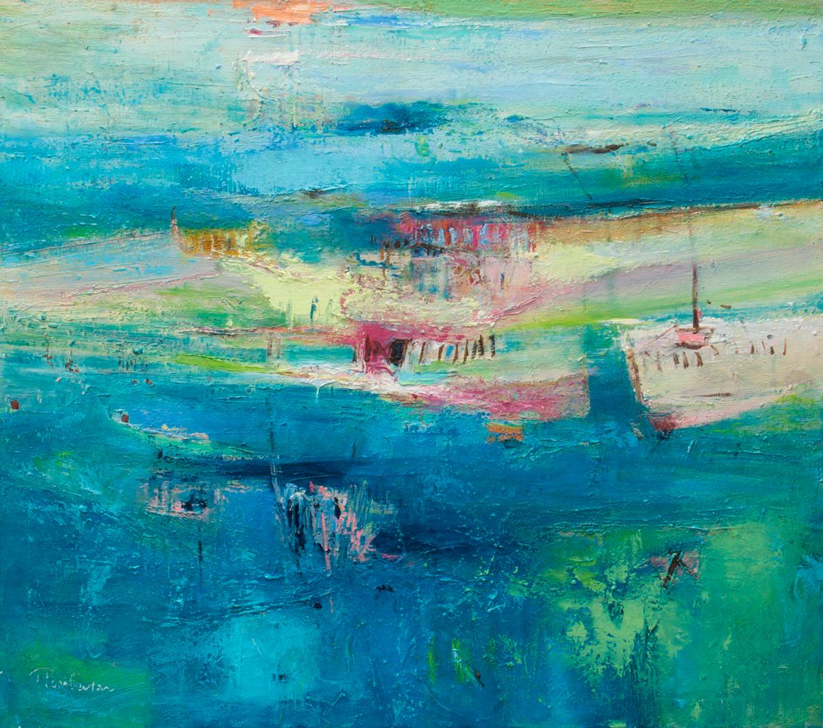 Teresa Pemberton Abstract Painting - Watching the Tide large contemporary abstract painting for sale, blue sea  