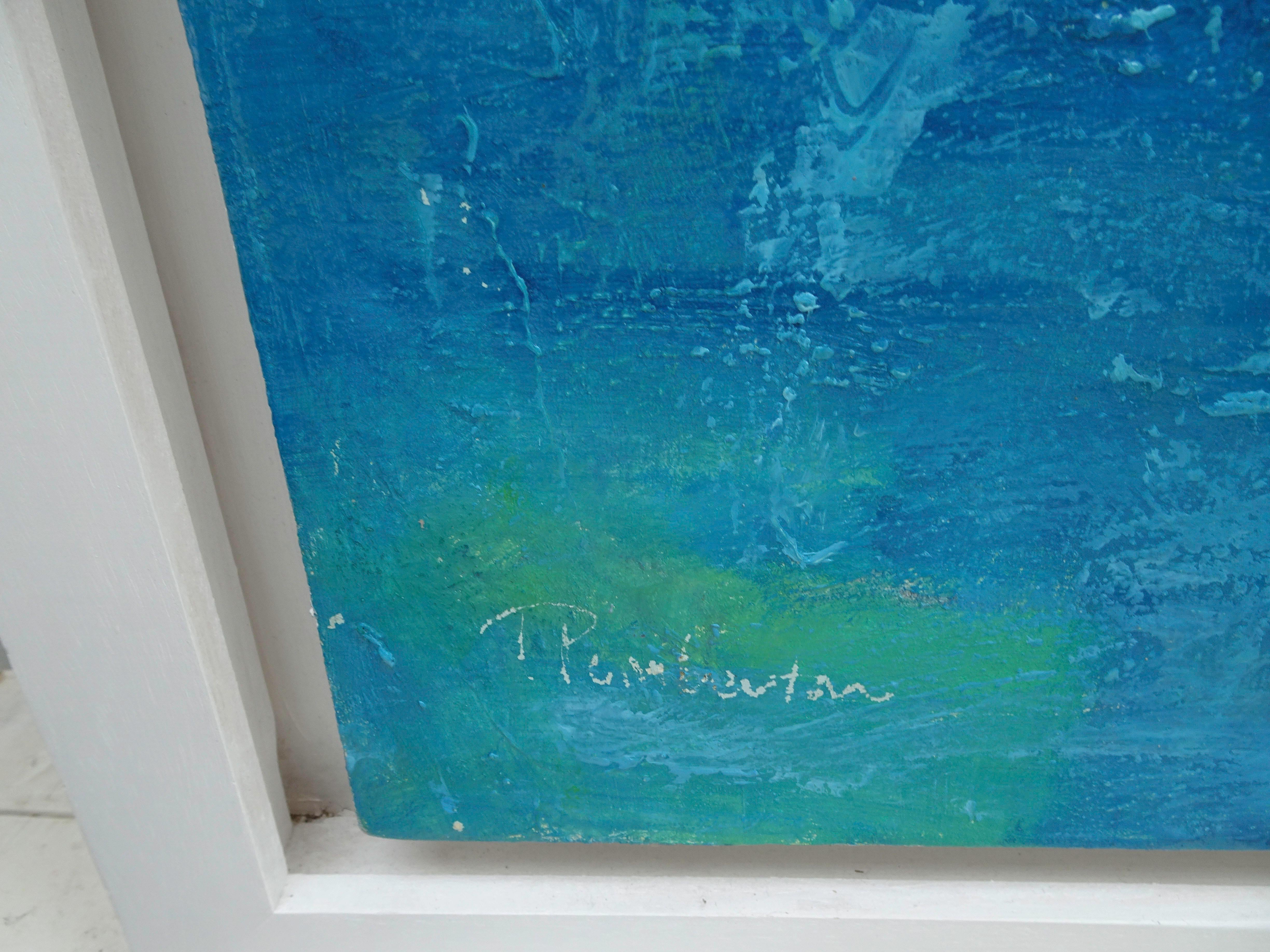 Watching the Tide large contemporary abstract painting for sale, blue sea   - Painting by Teresa Pemberton