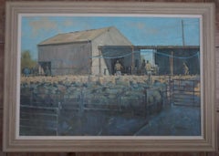 Morning Sheep Market, ein Original-Ölgemälde auf Leinwand