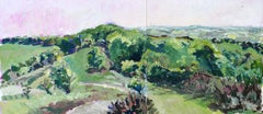 The Quantocks From Crowcombe, an abstract landscape oil painting, diptych